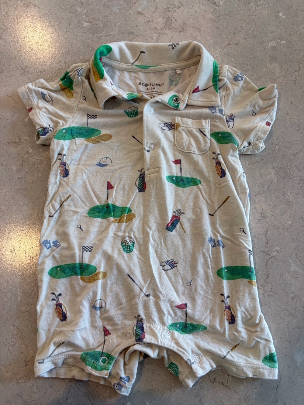 Angel Dear Cream Polo Romper with Green Golf Motif